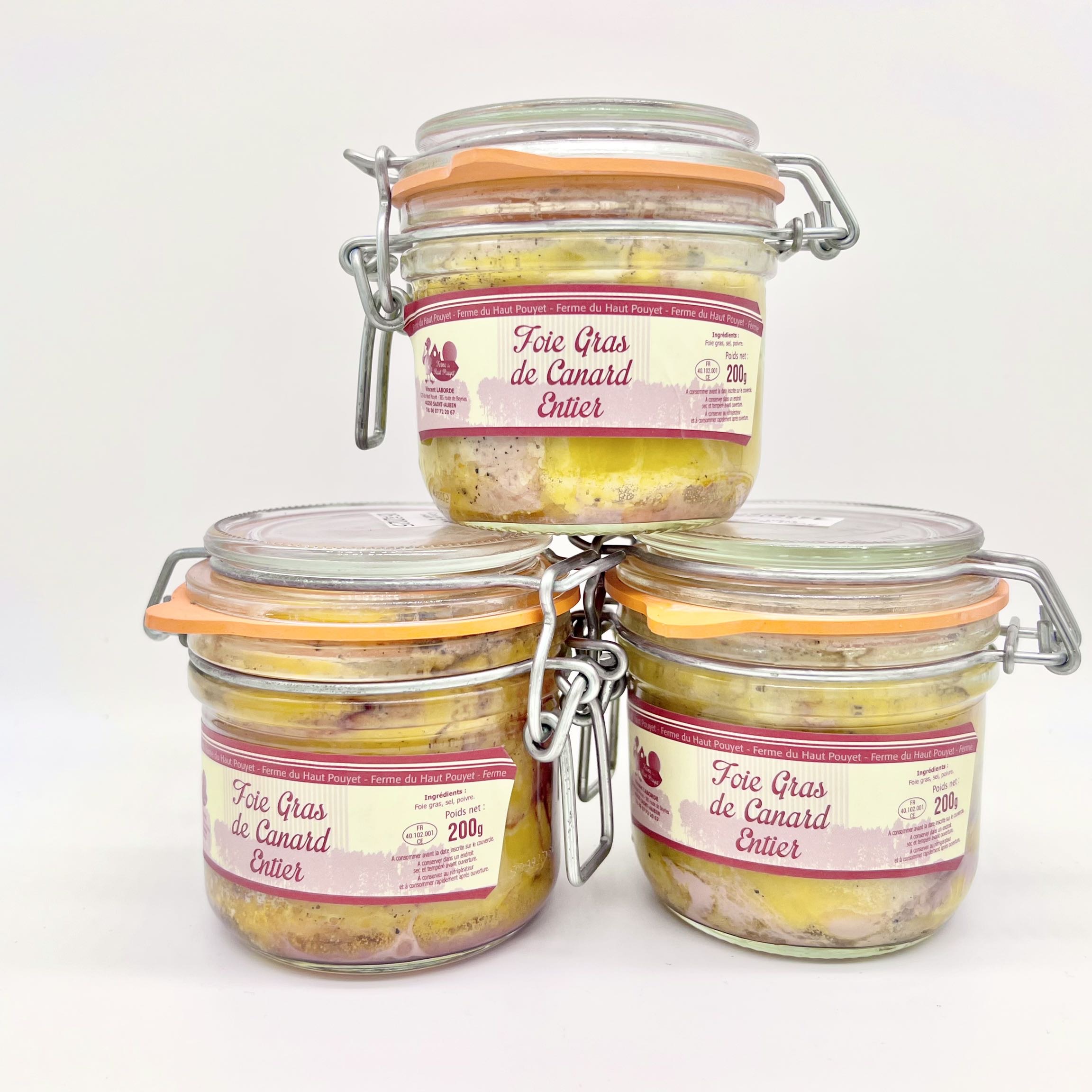 Foie gras de canard entier 200g lot de 3 bocaux